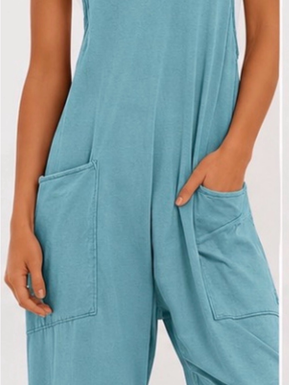 Zenana Outfitters Teal Sleeveless Pocket Romper